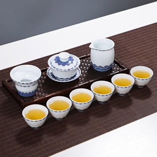 White porcelain kung fu full set Lotus pattern white porcelain bowl full set home office gifts