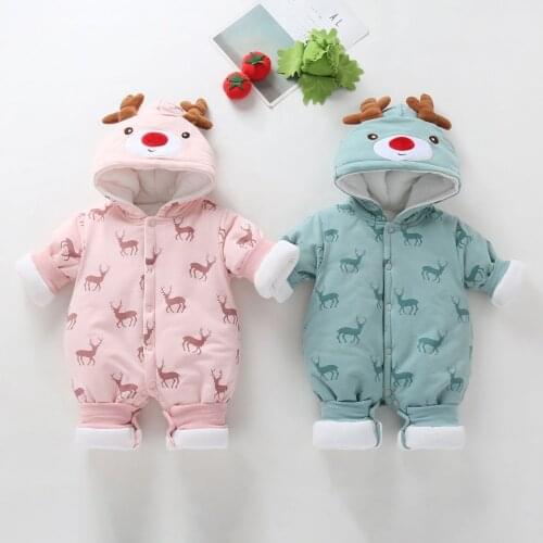 Explosion autumn and winter quilted infant boys and girls baby children cute print baby deer Harlan cotton jumpsuit