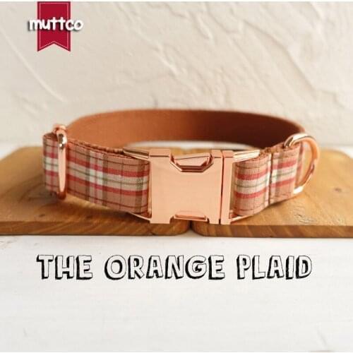 10pcs/lot MUTTCO stout durable soft dog collars handmade cotton and nylon dog collars THE ORANGE PLAID 5 sizes collar UDC042M