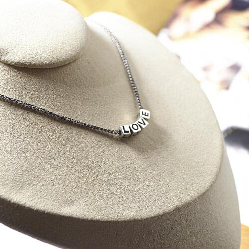 925 Sterling Silver Love Letter Choker Square Necklace For Men Women Men Couple Jewelry Thai Silver Clavicle Necklace S-N667