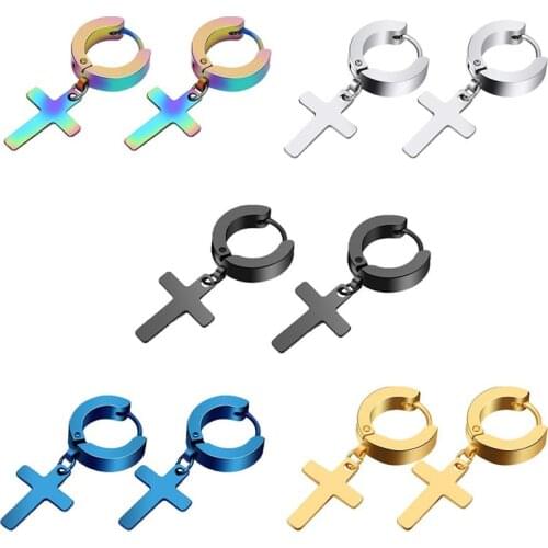 New Stainless Steel Cross Earrings Men and Women Round Fashion Cross Punk Hip Hop Earrings Charm Jewelry Anti-fading Earrings