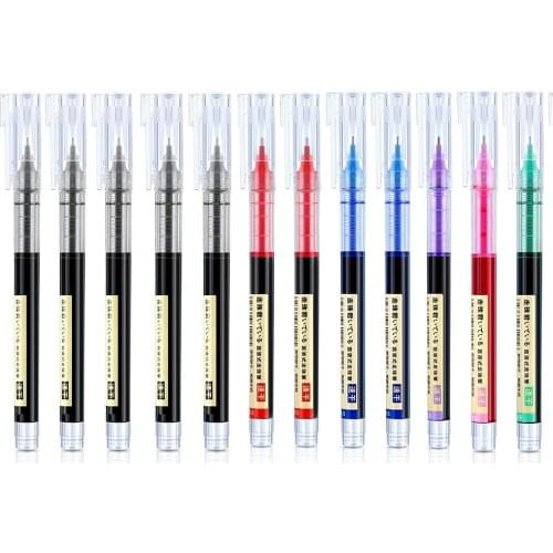 Rolling Ball Pens, Quick-drying Ink 0.5 Mm Liquid Ink Rolling Ball Stick Pens, Extra Fine Point Pens (Black Red Blue Pink Purple