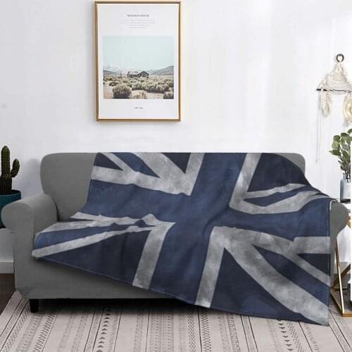 Blue Distressed Union Flag Blanket Flannel Autumn/Winter Freedom Lightweight Thin Throw Blanket for Bed Travel Bedspread