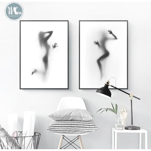 Nordic Minimalist freehand abstract black and white Figures Wall Art Print Picture Canvas Painting Poster for Living Room Decor