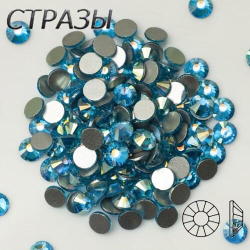 SS16 SS20 SS30 Aquamarine AB NO Hot Fix Rhinestone Crystal Super Glitter Strass Iron On Rhinestones For Nail Art Fabric Garment