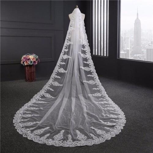 White Ivory 3 Meters Wedding Veil With Comb Lace Appliques Bridal Veils