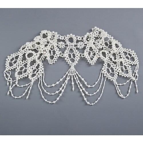 Wedding Imitation Pearl Bib Choker Necklace Jewelry Beading Body Chain Shawl Collar Layered Decorative Vest Accessories