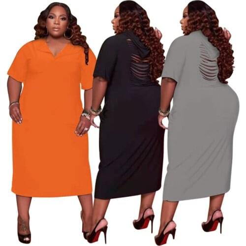 Hoodie Plus Size Dresses for Women Wholesale Clothes Casual V Neck Short Sleeve Pockets Solid Maxi Dress Wholesale Dropshipping