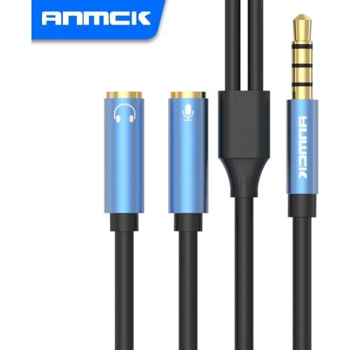 Anmck Headphone Extension Cable 3.5mm Audio Cable Male to 2 Female Jack 3.5mm Earphones Splitter Aux Cable For Mic PC Laptops