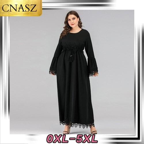 Spring 2020 AliExpress Amazon Hot Sale Stitching Lace Plus Size Dress Plus Size Long Sleeve Ladies Dress Elegant Kimono