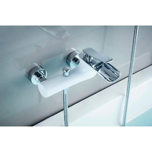 Vidric Bathtub Faucets white and chrome Brass Shower Set Bathtub Mixer Tap Single Handle Dual Control Shower Wall Mounted For Ba