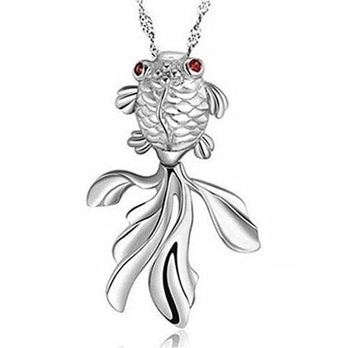 Womens Fashion Sterling Charm Jewelry Goldfish Pendant Long Chain Necklace