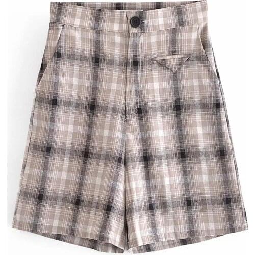 Womens new European and American high waist plaid casual shorts suit plaid pants DLZK238