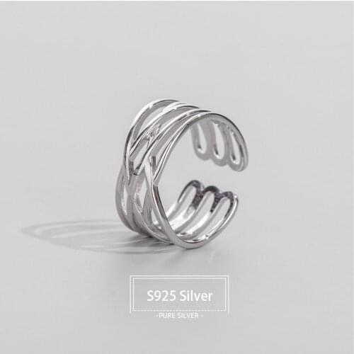 Real S925 Sterling Silver Ring Individual Character Multilayer Twining Opening Ring for Women Fashion Jewelry Accessories