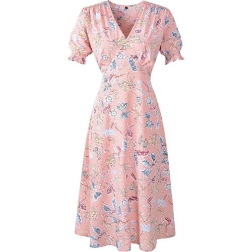 Summer Dress Casual Boho Beach Dress Women 2021 Plus Size Floral Print Lantern Sleeve Vintage Elegant Chiffon Dress Vacation