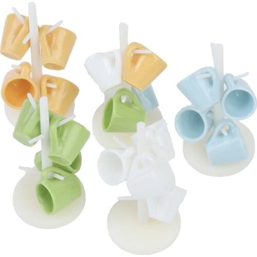 1Set Dining Room Bar Furniture Decoration With Cup Mini Dollhouse Wine Cups Wooden Rack Stand Holder Doll House Miniature