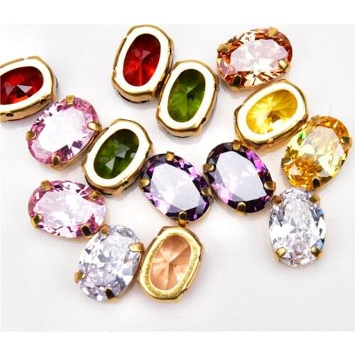 10*14mm Zircon grade 5A Oval shape sew on Claws Rhinestoens for earring necklace pandent Jewelry stones DIY clothing 10PCS