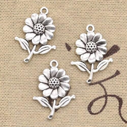 10pcs Charms Sunflower Flower 27x20mm Antique Making Pendant fit,Vintage Tibetan Bronze Silver color,DIY Handmade Jewelry
