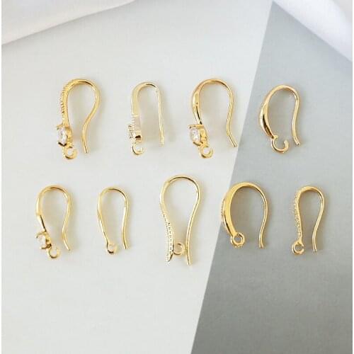 10pcs Vintage Copper plating simple ear hook inlaid zircon with hanging earrings For Women Girls diy accessories material