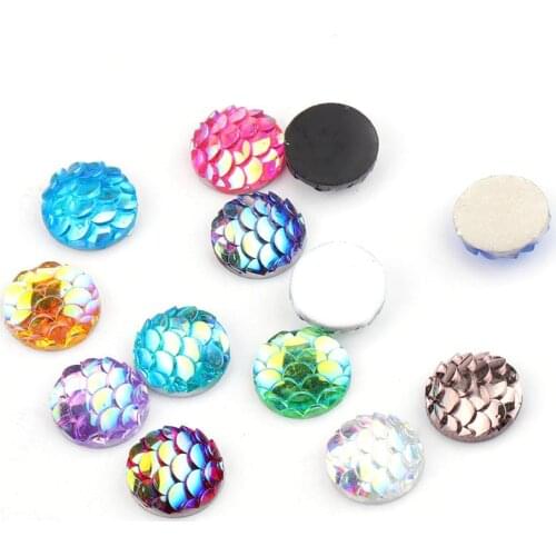 100pcs/lot Multi Colors Resin Mermaid Fish Scales Cabochons 10mm Round Flatback Embellishment Cameo for DIY Jewelry Materials