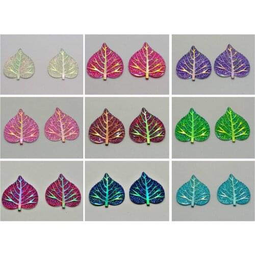 20 Mixed Color Flatback Resin Glitter Heart Leaves Rhinestone Cabochons Craft DIY