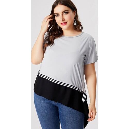 2020 Summer mom clothes Short sleeve Personalized beveled T-shirt fashion ladies Vintage elegant Plus Size Womens Tops