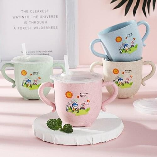 280ml Baby Straw Cup Leakproof Handle Learn to Drink Water Bottle Food Grade PP Safety Water Bottle Mug Bottle for Water