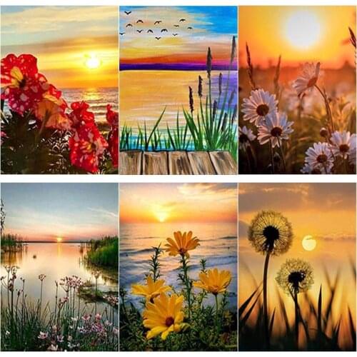 5D DIY Diamond Painting Full Square Round Drill Sunset Scenery Diamond Embroidery Landscape Cross Stitch Crafts Home Decor Gift