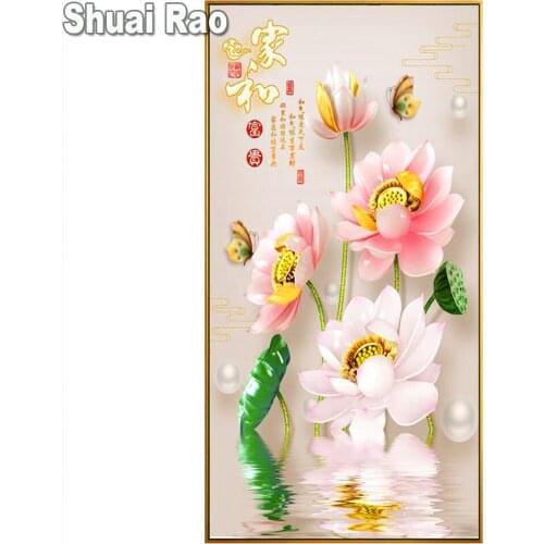 Larg Lotus Flower Diamond embroidery rich ICON Diamond Painting Mosaic 5d Picture Home Sweet home 2021 New Gift