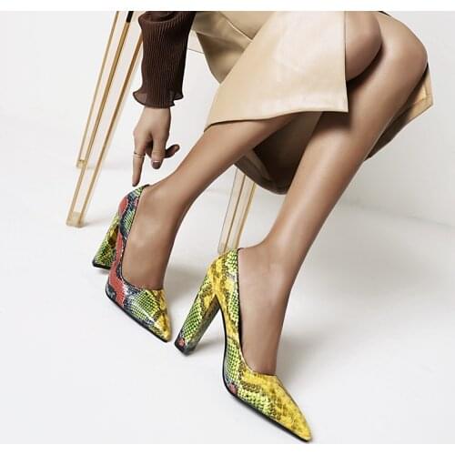 Autuspin Snake Pattern Women High Heels for Woman Summer Spring Fashion Shoes Lady Office Working Party Pointed Toe Basic Pumps