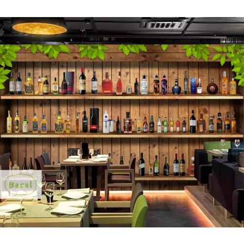 Bacal European Style 3D Wallpaper Modern Wine Bottles Wooden Wine Rack Photo Wall Murals Cafe Bar Restaurant Backdrop Wall Paper
