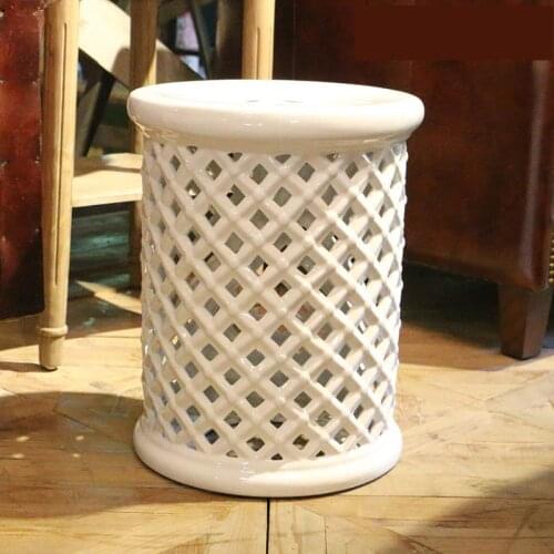 White Hand-carved Hollow Ceramic Drum Stool home decoration bathroom porcelain stool