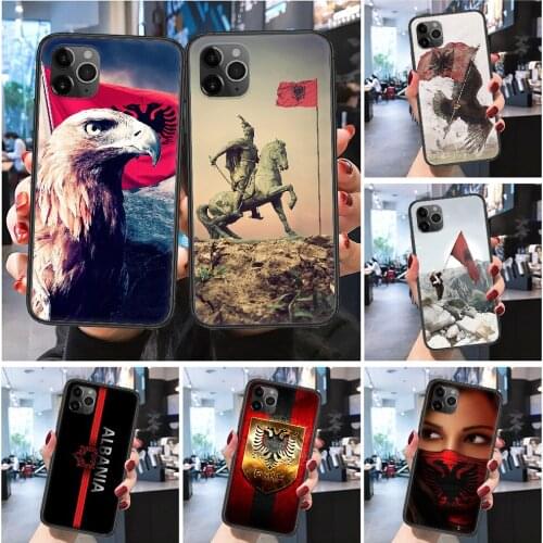 Albania flag Phone Case Cover Hull For iphone 5 5s se 2 6 6s 7 8 12 mini plus X XS XR 11 PRO MAX Frosted black painting