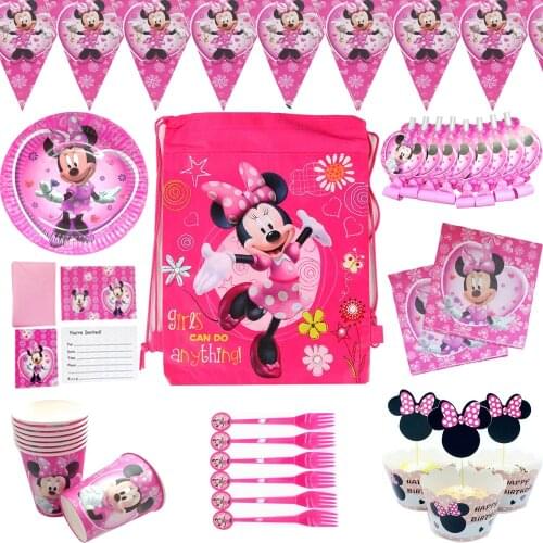 Disney Minnie Mouse party paper decor baby girl birthday Disposable tableware or balloon set Scenes Collection decor