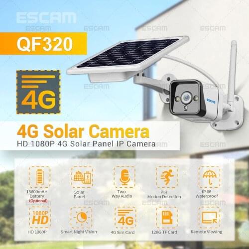 ESCAM QF320 2MP 1080P Wire-free Solar Power 4G Camera Outdoor Water-proof Bullet Camera