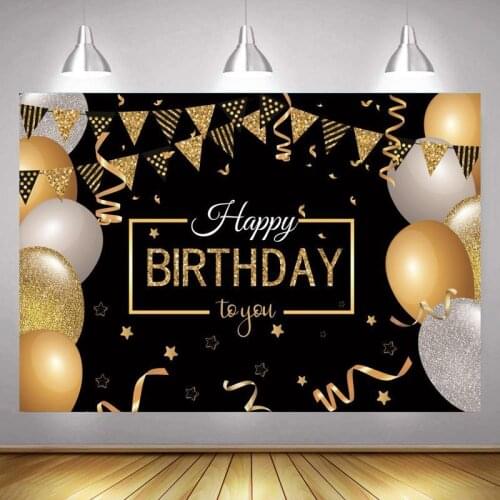 Happy Birthday Party Photo Backdrop Custom Balloon Black Gold Pink Boys Girls Lady Decoration Photography Backgrounds Banner