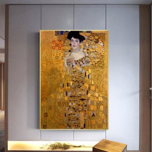 Classical Gustav Klimt Kiss Oil Painting on Canvas Reproduction Portrait of Adele Bloch Posters Wall Art Picture for Living Room
