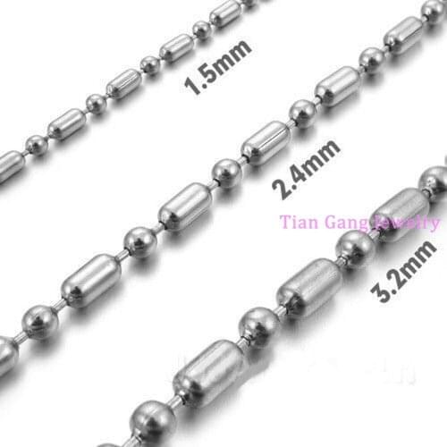 16"-40" 1.5/2.4/3.2/mm Fashion Hot Selling Silver Color Ball Bamboo Chain Jewelry 316L Stainless Steel Women Mens Necklace