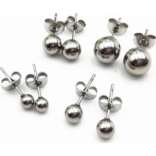 Mibrow 10 Pairs/lot 2 3 4 5 6 8mm Stainless Steel Round Ball Earrings Stud for DIY Earring Jewelry Making Findings
