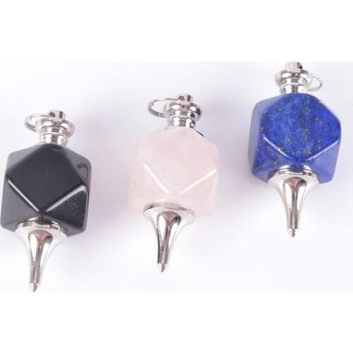 Multifaceted Natural Stone Pendulum for Dowsing Divination Healing Pink Quartz White Crystal Pendant Women Men Jewelry D718—D723