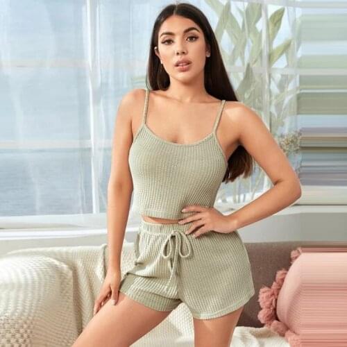 Moarcho Casual Solid Color Bow-Knot Women Suspenders Tight Fitting Two Piece Vest Shorts Summer Sports Suit 2021 New Arrival