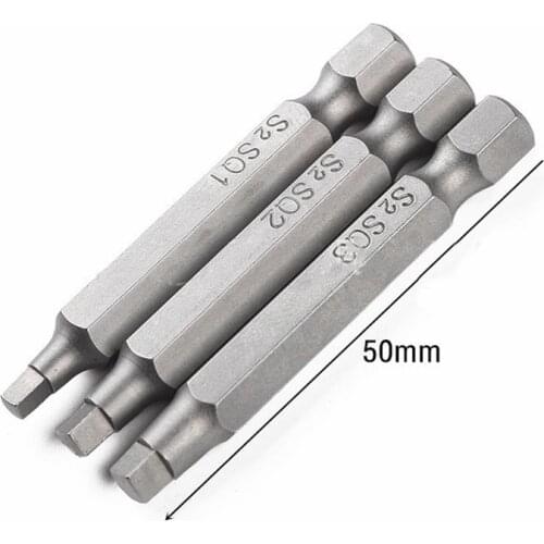 3pcs/set Electric Screwdriver Bits 50mm Length S2 Steel Magnetic Square Head Screwdriver Bits Hand Tools Accessories