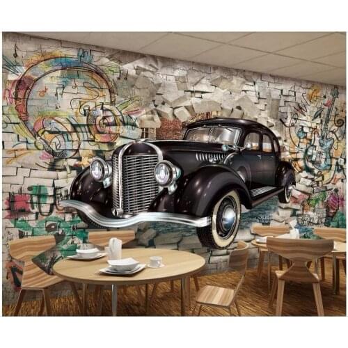 Custom mural on the wall 3d photo wallpaper Vintage classic car through the wall home decor living room wallpaper for walls 3 d