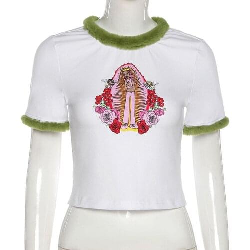 Spring and summer new womens slim fit fashion printed round neck short-sleeved t-shirt for women