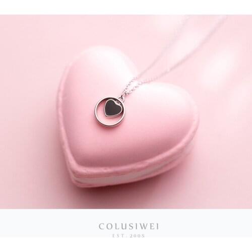 Colusiwei Black Enamel Heart Pendant Necklace Girls Emotion Chain Neckalce Stylish Fashion Romantic Jewelry Girl Accessories