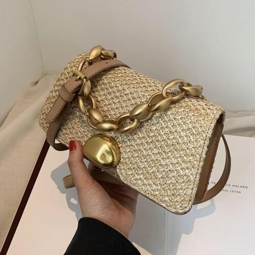 Weave Square Chain Tote bag 2021 New High-quality Straw Womens Designer Handbag Travel Shoulder Messenger Bag Purses Travel Bag