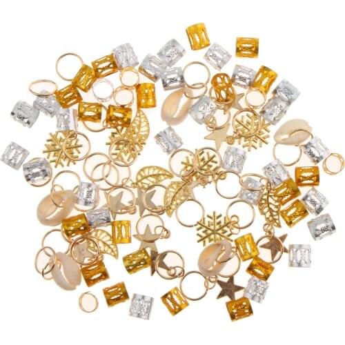 84x Hip hop Metal Assorted Style Dreadlock Shell Leaf Hair Braid Ring Pendants Pin Loop Headband Hair Accessories for Women Girl