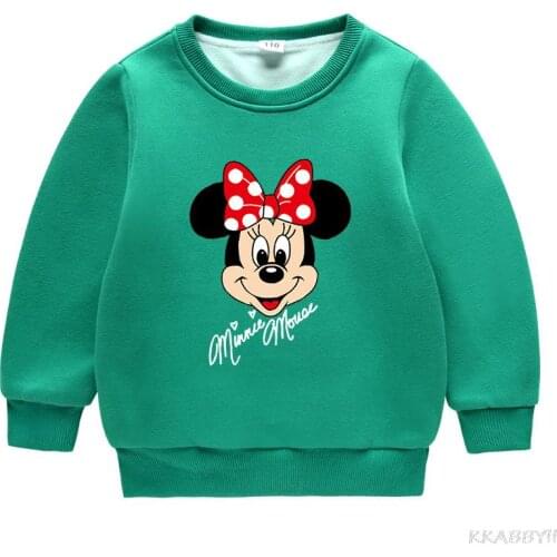 Disney Cartoon Minnie Print Pullover Long Sleeve Girl Hooded Sweatshirt Children Clothes Casual Funny Kids Tops Hoodies