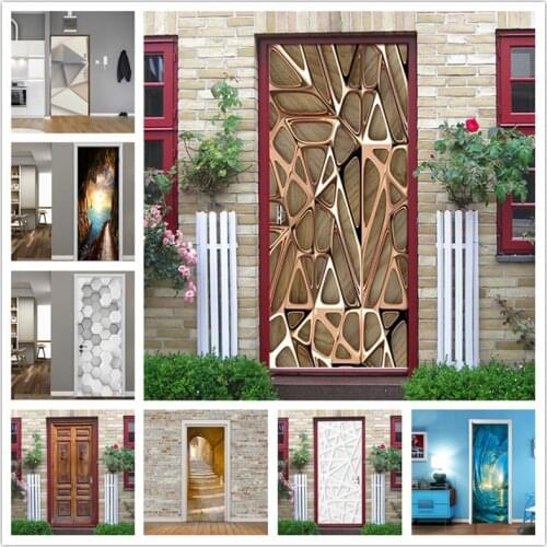 Geometric Lines Stickers on Doors DIY Self-adhesive Sticker Door Decorating Waterproof Wallpaper Home Design Decals deursticker