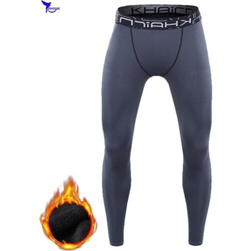Fleece Lined Thermal Compression Running Pants Mens Spring Bodybuilding Jogging Leggings Sportswear Trousers Quick Dry Clothing